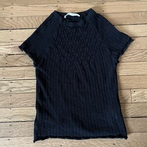 Zara Open Sweater Knit Short Sleeve Top